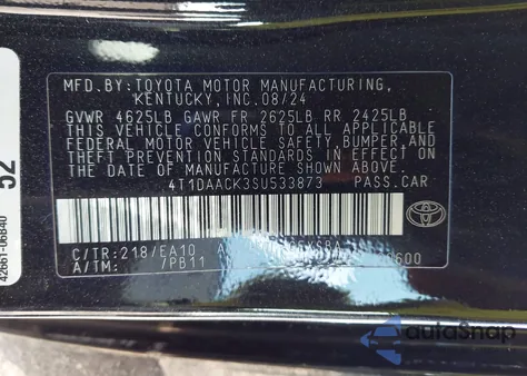 2025 Toyota Camry Se from USA, damaged, VIN 4T1DAACK3SU533873